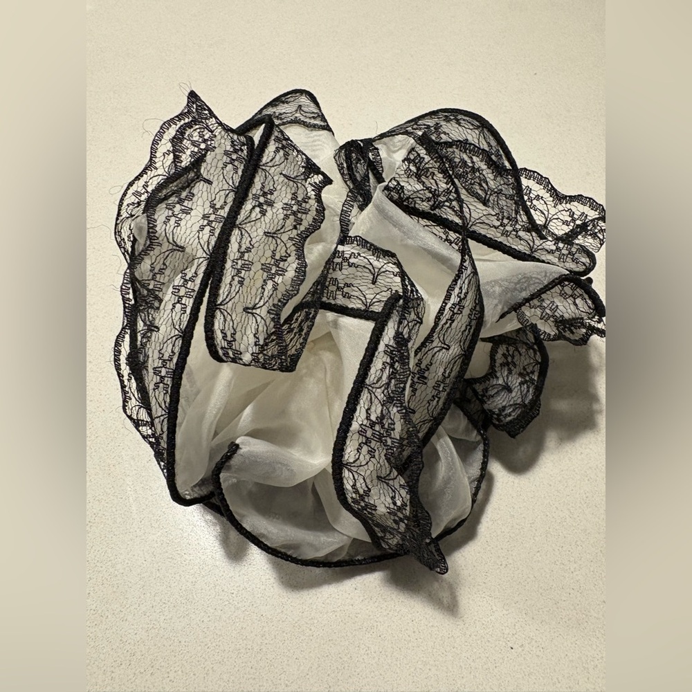 Extra large Elegant Black Lace Trimmed Scrunchie.